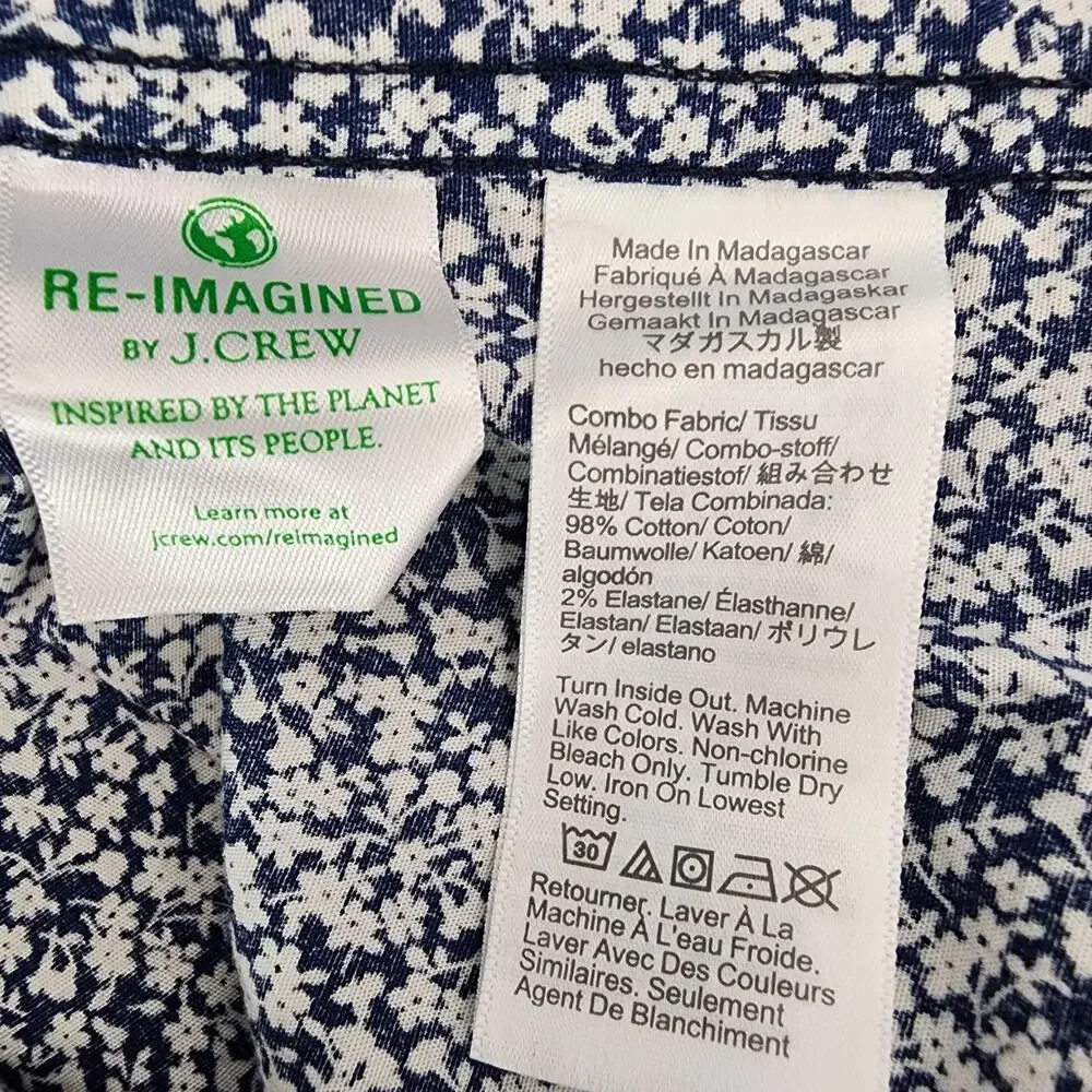 J. Crew Mens Shirt XL Flex Washed Slim Untucked Floral Button Blue Long Sleeve